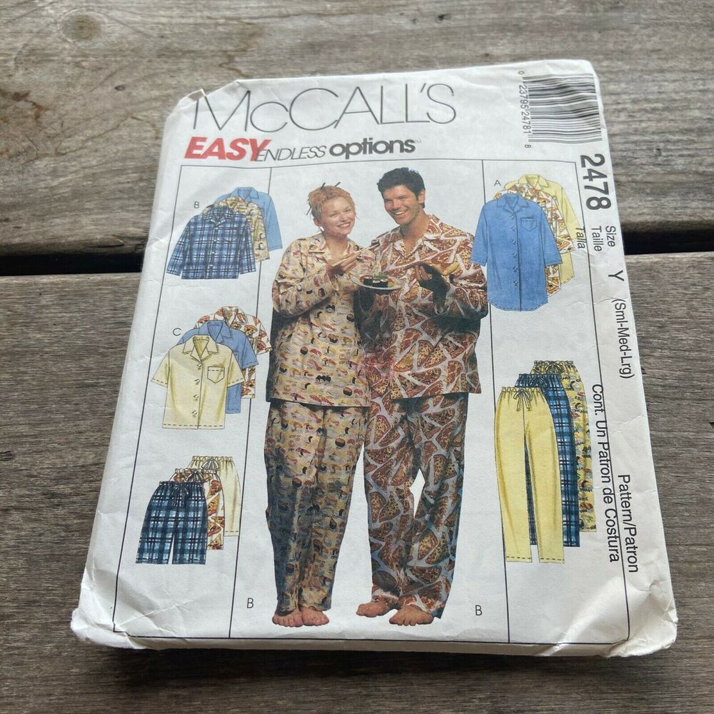 McCall's Easy Endless Options Pajamas Nightshirt Unisex Pattern 2478 S M L Men